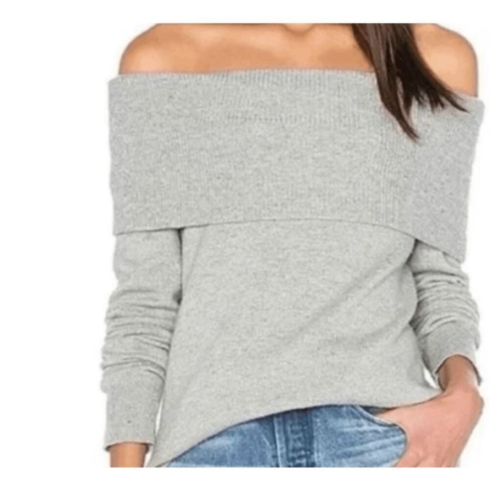 Leith Off The Shoulder‎ Sweater Gray Ribbed Stretch Size Small